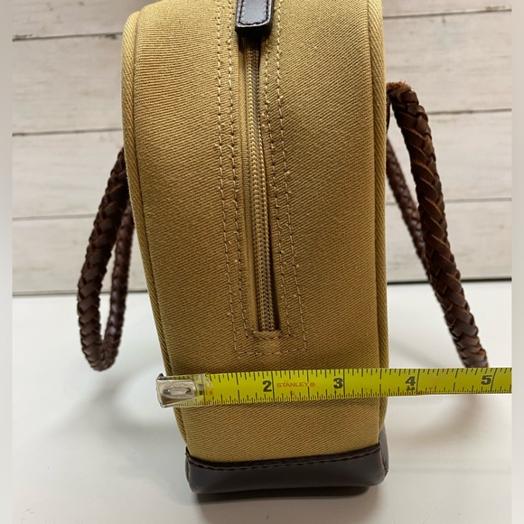 Lauren by Ralph Lauren Tan Canvas Hand Bag Purse Braided Leather Straps & Bottom - Picture 5 of 16